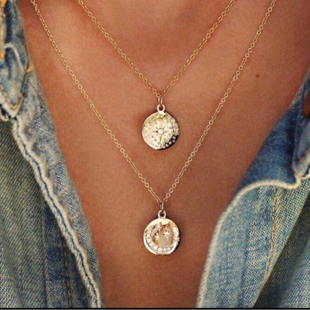 Gold Sun Moon Stars Layered Dainty Necklace